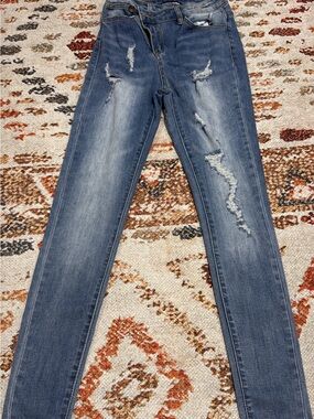 Fashion Nova Distressed Medium Blue Skinny Jeans